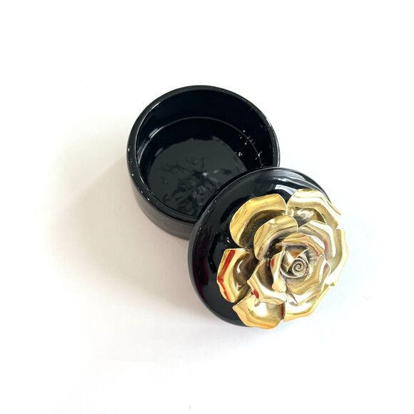 Trinket Box Ceramic 3D Gold Rose Floral Black Treasure Keepsake Jewelry Box Gift - Picture 5 of 9